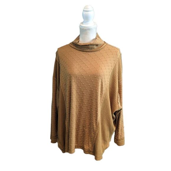 Miss Me Shirt Top Blouse Women's XS Oversized Gold Mock Turtleneck 3/4 small - Picture 1 of 7